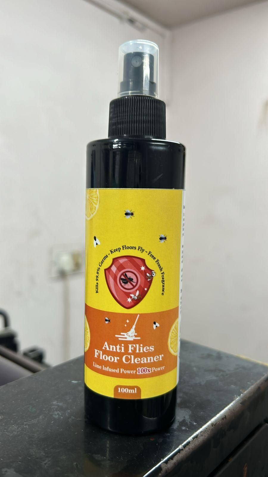 Anti Flies Floor Cleaner Spray in a 100ml bottle with citrus scent for effective fly protection