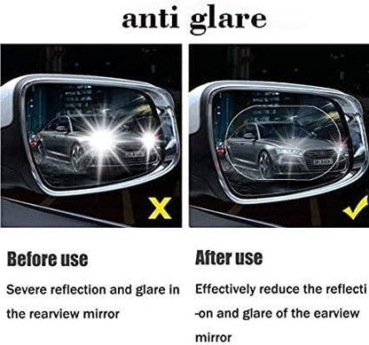 Anti-fog rearview mirror film demonstrating before and after effects on glare and reflection