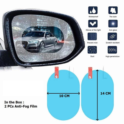 Your Brand anti-fog rearview mirror film in package with dimensions and features displayed clearly