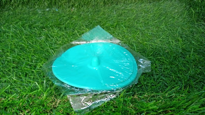 Your Brand anti-odor round drain cover in teal color, designed to prevent unpleasant smells