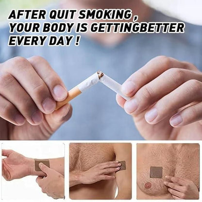 Anti smoke patches for quitting smoking displayed with a hand holding a cigarette and patch imagery