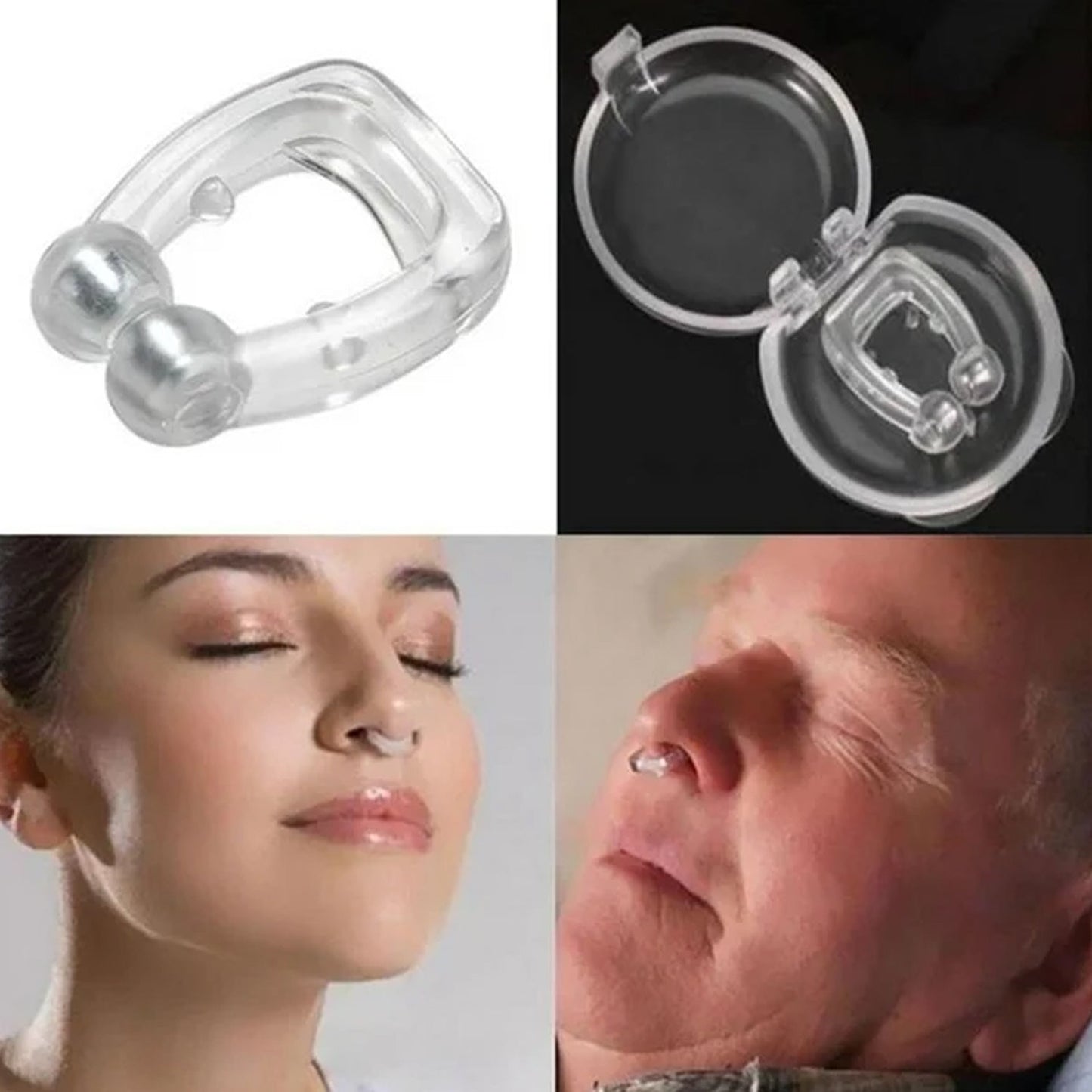 Anti snore magnetic nose clip for better sleep, includes storage case for convenience