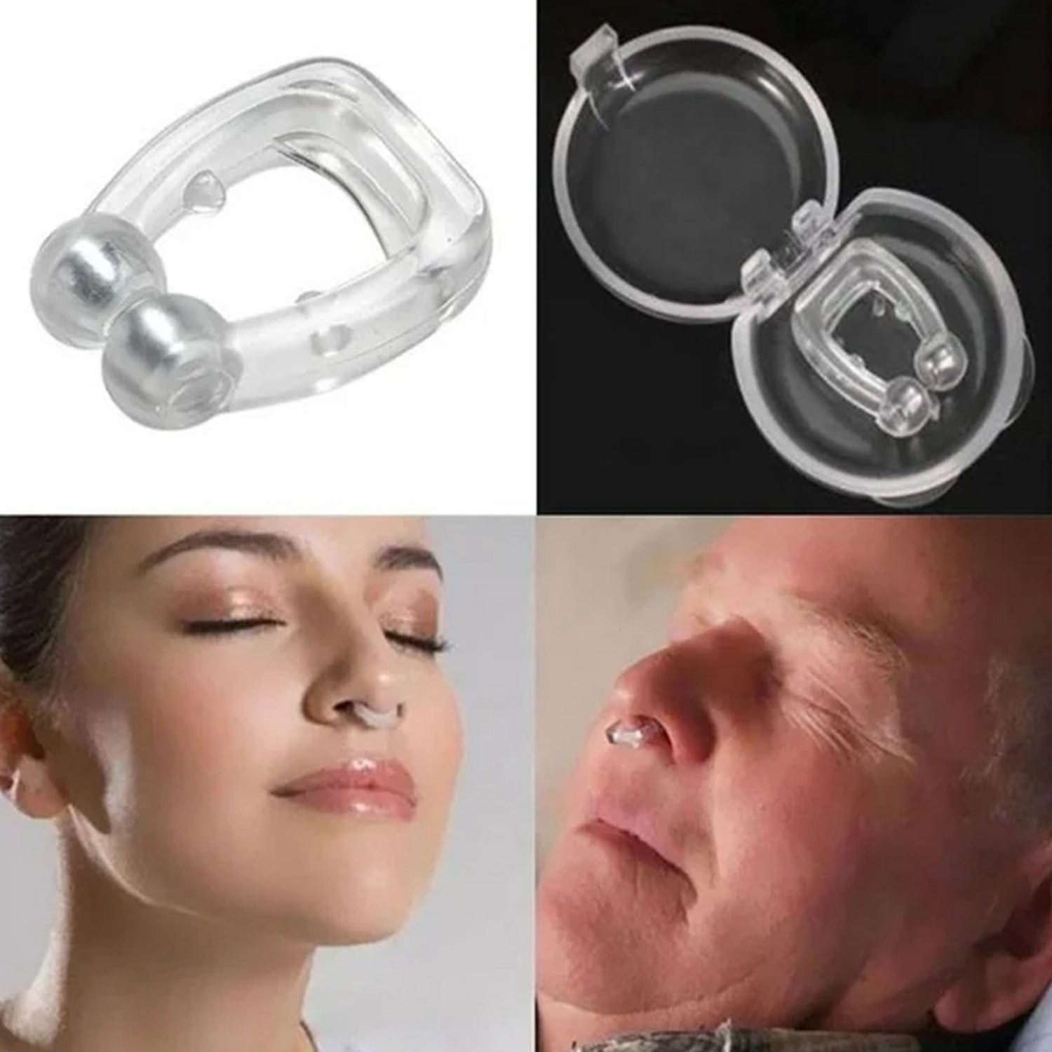 Anti snore magnetic nose clip for better sleep, includes storage case for convenience
