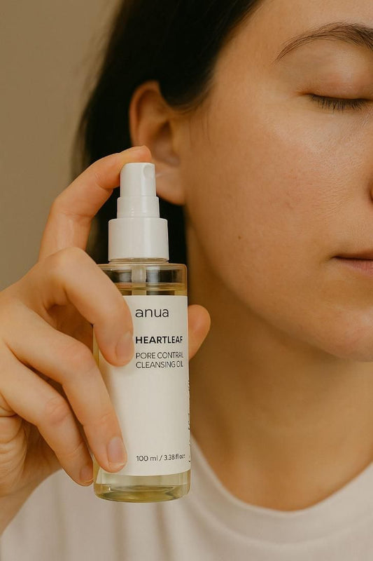 Anua Heartleaf Pore Cleansing Oil in a spray bottle, ideal for skin care routines