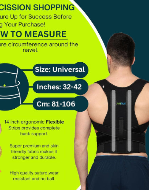 Universal breathable back support brace with flexible strips for maximum comfort and durability