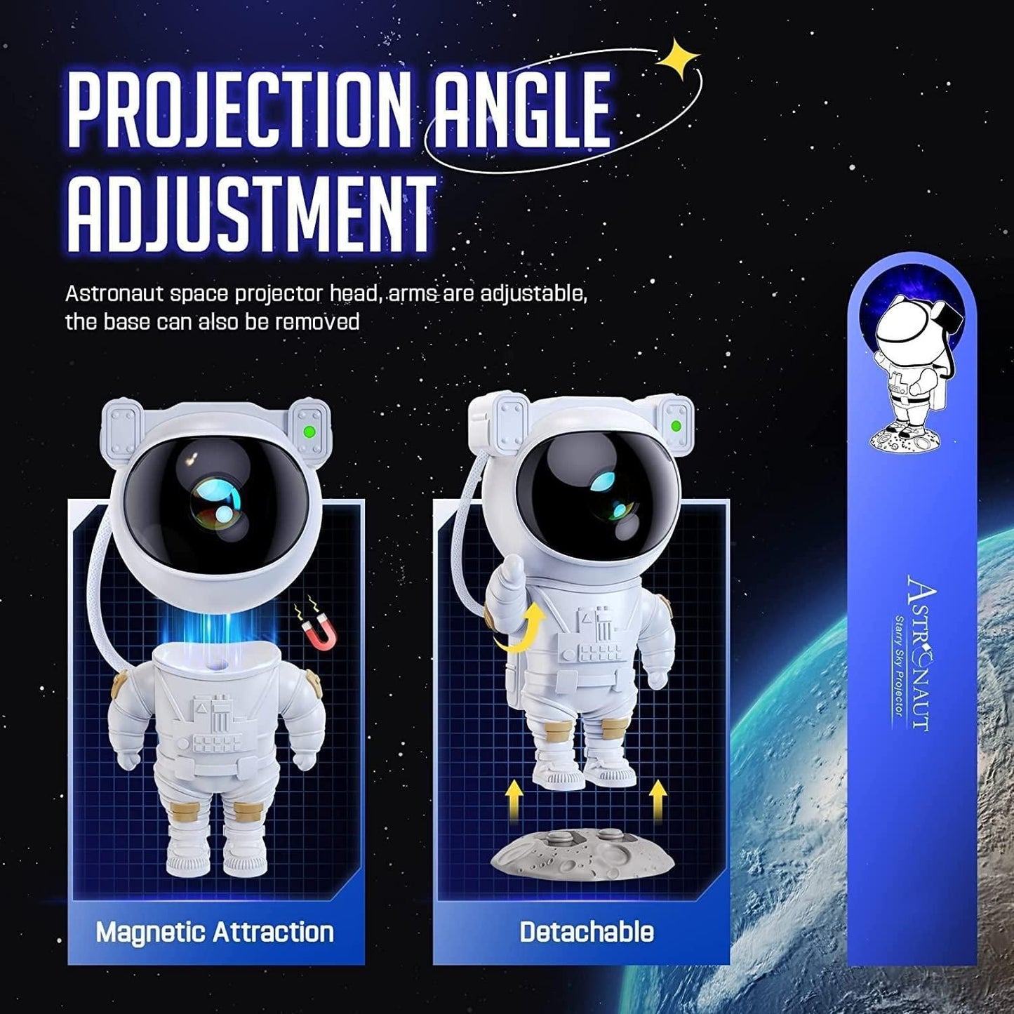 Astronaut Galaxy Projector with adjustable arms and a detachable base for stunning starry displays