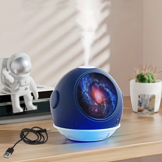 Astronaut humidifier for home in blue with galaxy design and USB power for a relaxing atmosphere