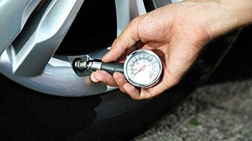 Hand using an auto tire pressure gauge to check tire pressure on a car wheel