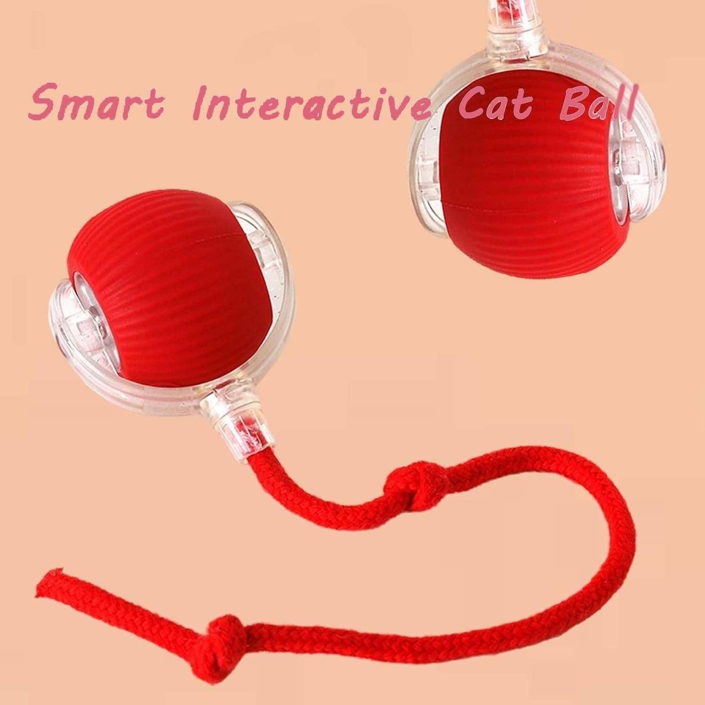 THE GIR FARMER automatic rolling ball for cats in red with clear casing and attached string toy