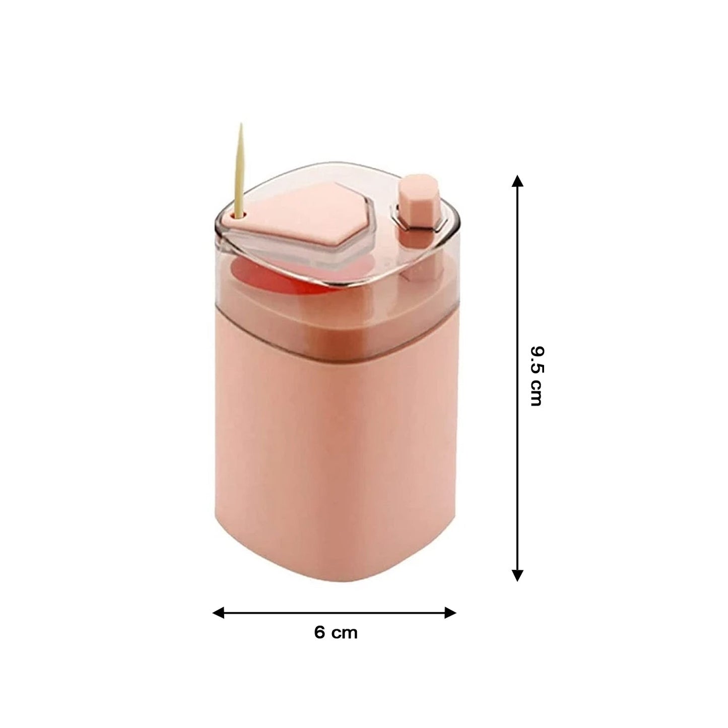 Your Brand automatic toothpick dispenser in pink with easy-access top for convenient toothpick dispensing
