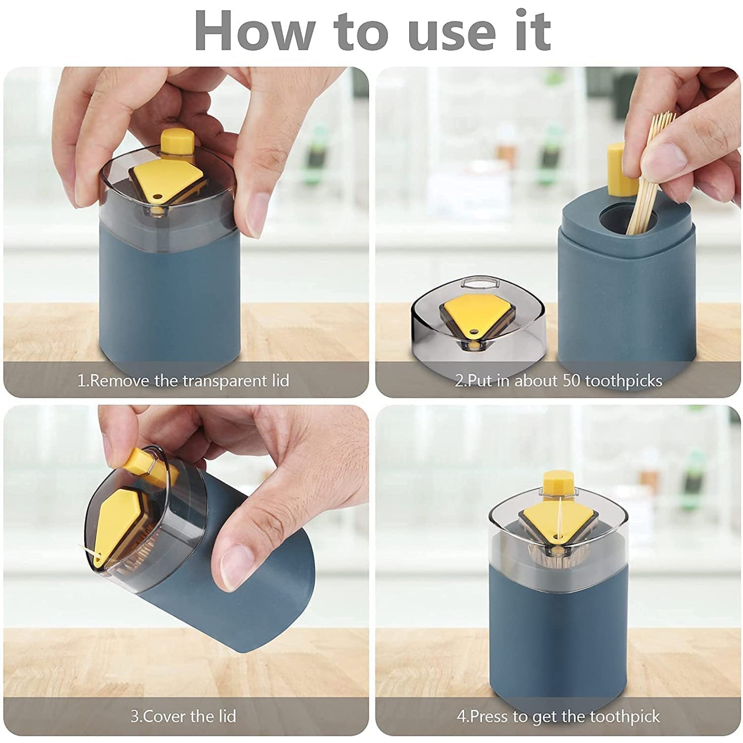 Automatic toothpick dispenser demonstration showing how to fill and use the product easily