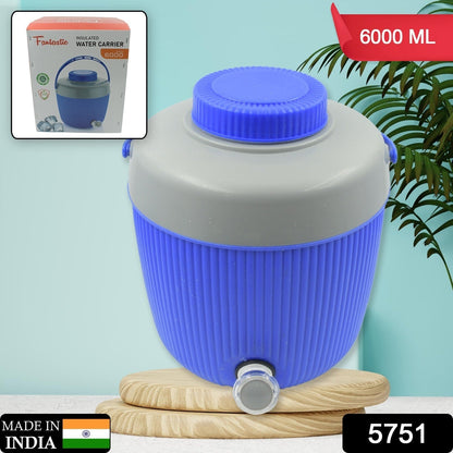 Insulated Water Jug, Insulated Plastic Water Jug with a Sturdy Handle, Water Jug Camper with Tap Plastic Insulated Water Storage Cool Water Storage for Home & Travelling (6000 ML) Your Brand