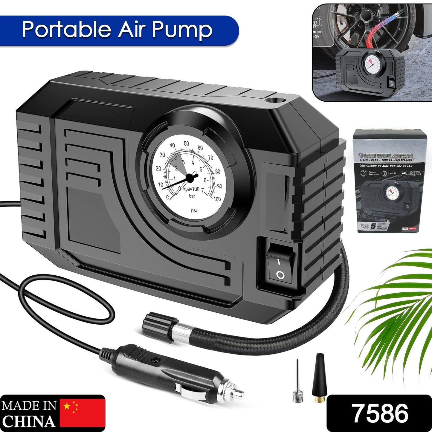 Tire Inflator Portable Air Compressor 12V Small Air Pump for Car Tires Bicycle Balloons, Cars, Bike, Bicycles and Other Inflatables with LED Light (12V) Your Brand