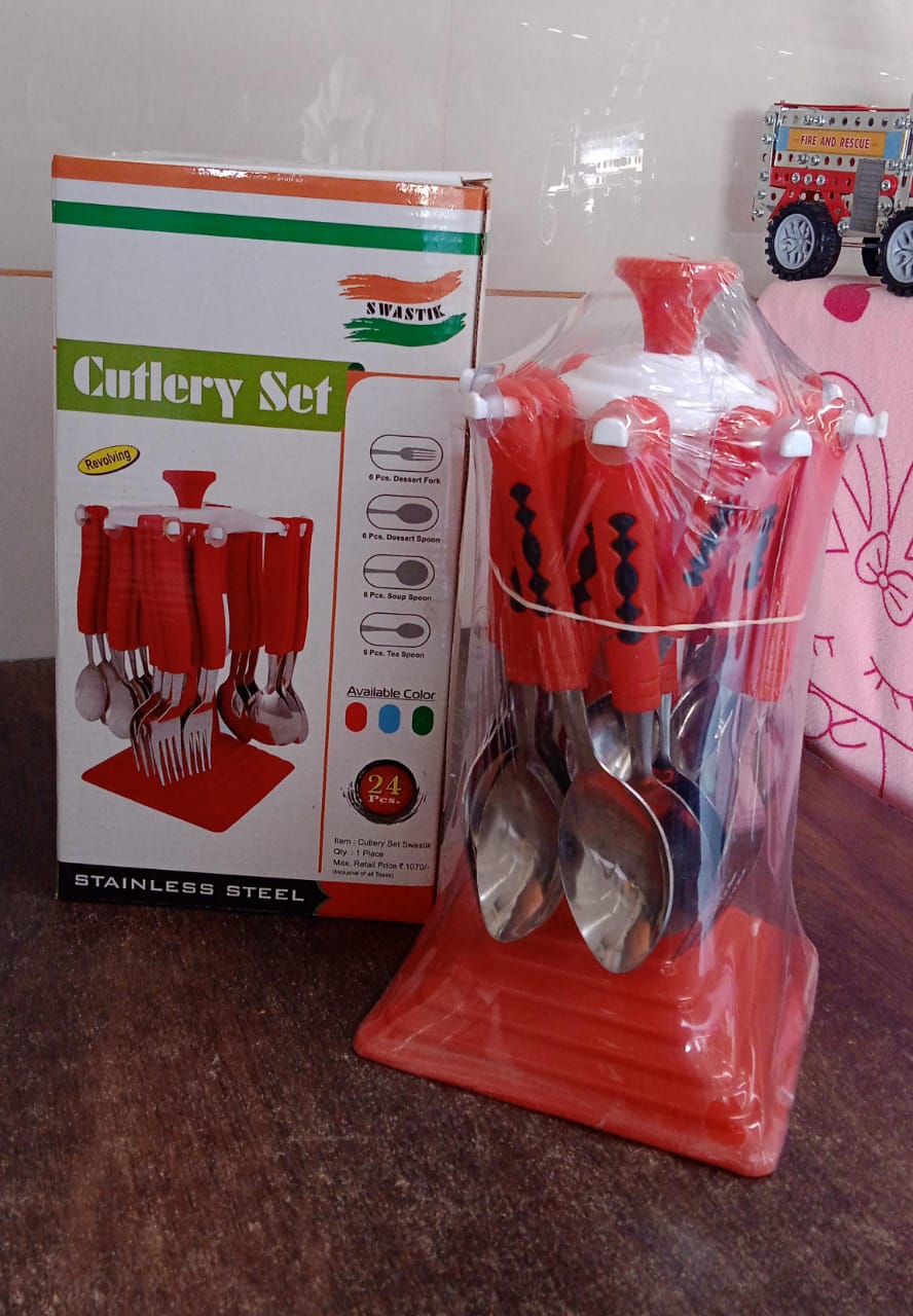 Classic Cutlery Set for Dining Table Stainless Steel 24-Piece Set With Stand (1 Set Your Brand