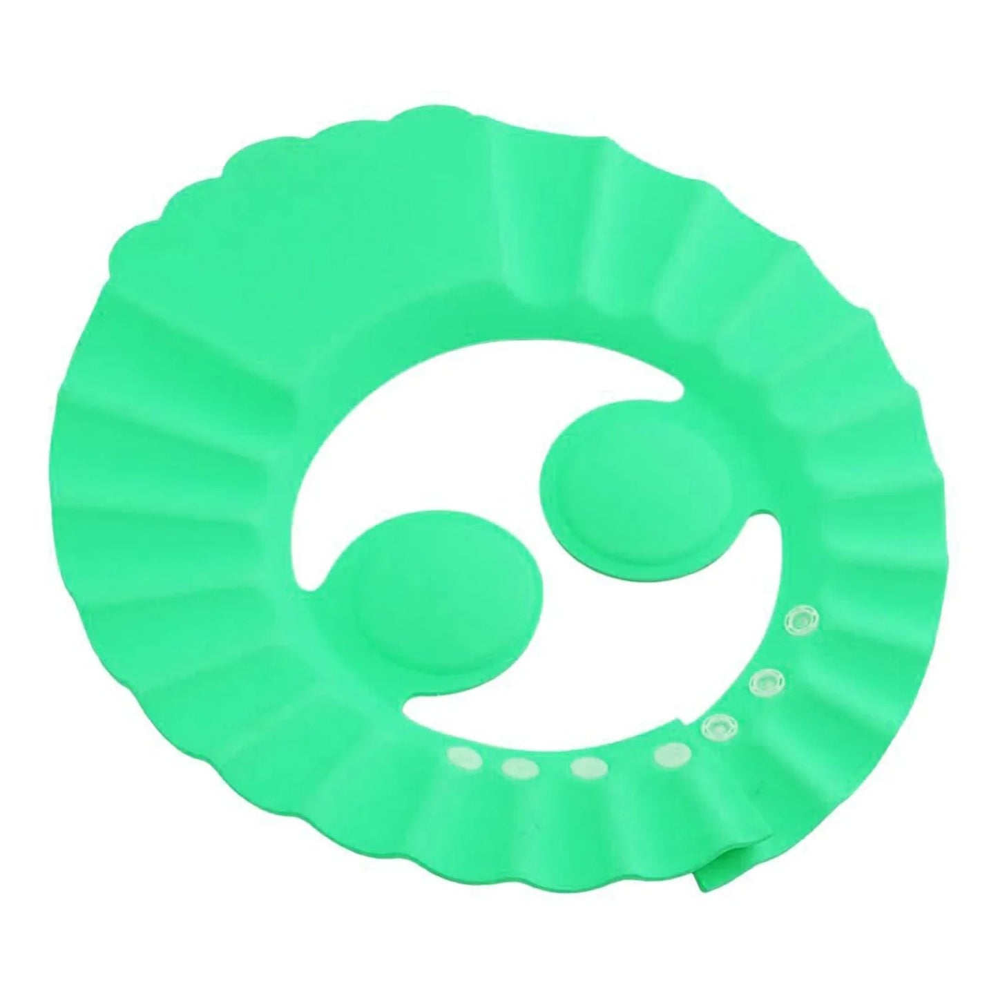 Splash-proof baby shower cap in green for protecting children's eyes during bath time