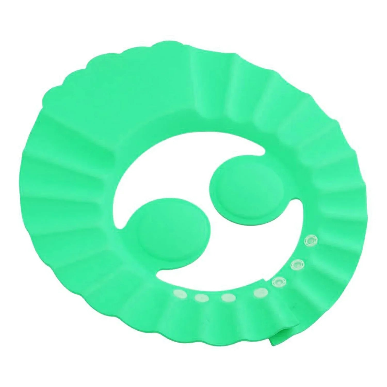 Splash-proof baby shower cap in green for protecting children's eyes during bath time