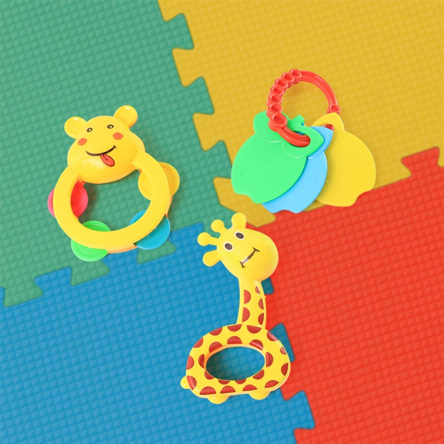 3 Pcs Set Colorful Animal Shape Baby Rattle Toy Your Brand