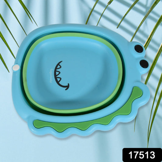 Wukusy space saving baby wash basin in blue and green with cute animal design for infant care