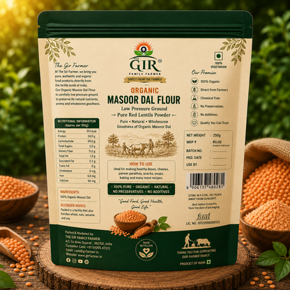 Organic Masoor Dal Flour | Low Pressure Ground Pure Red Lentils Powder