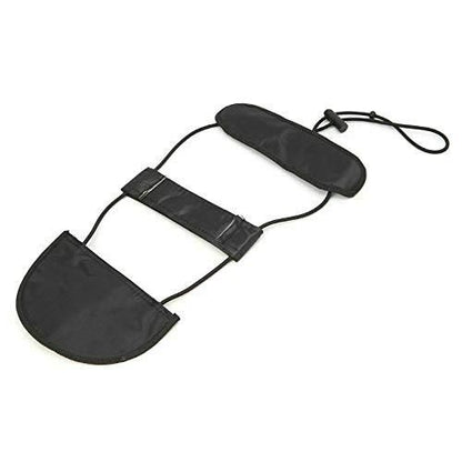 Black adjustable luggage strap with padded shoulder and end panels cord lock and durable nylon
