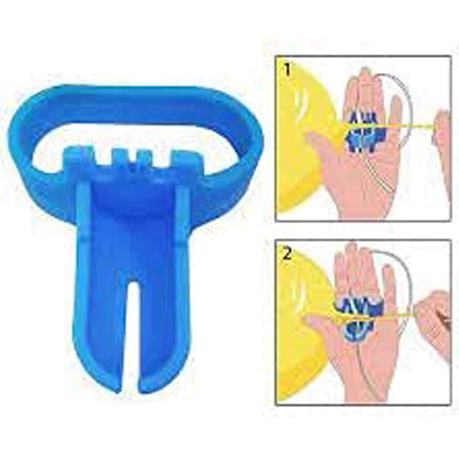 Blue balloon tying tool demonstrating use for easy balloon decoration and tying