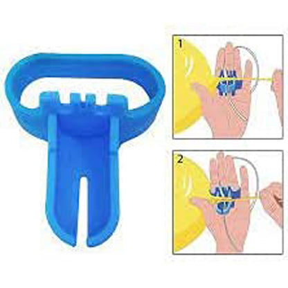 Blue balloon tying tool demonstrating use for easy balloon decoration and tying