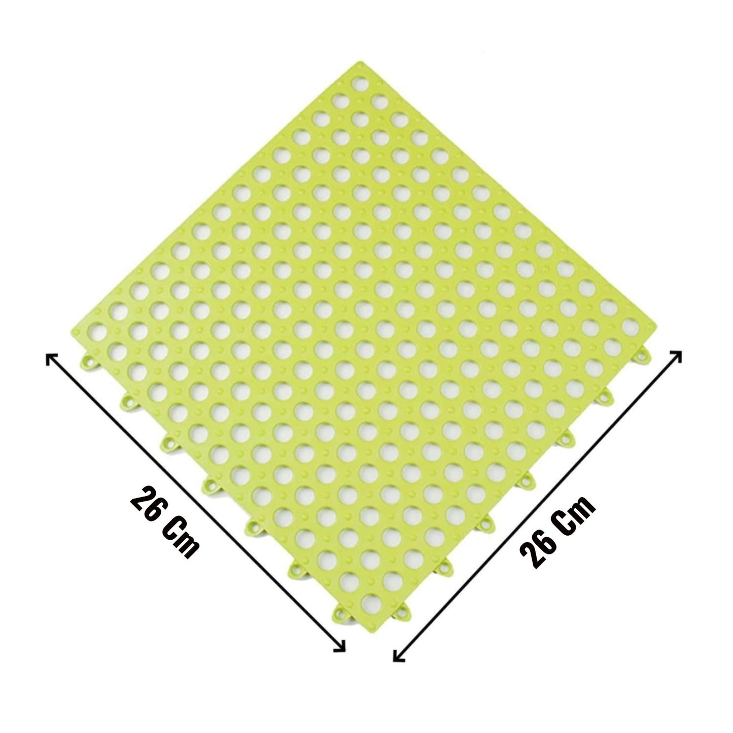Yellow bath anti slip mat with drainage holes, 26 cm x 26 cm for safe bathroom use