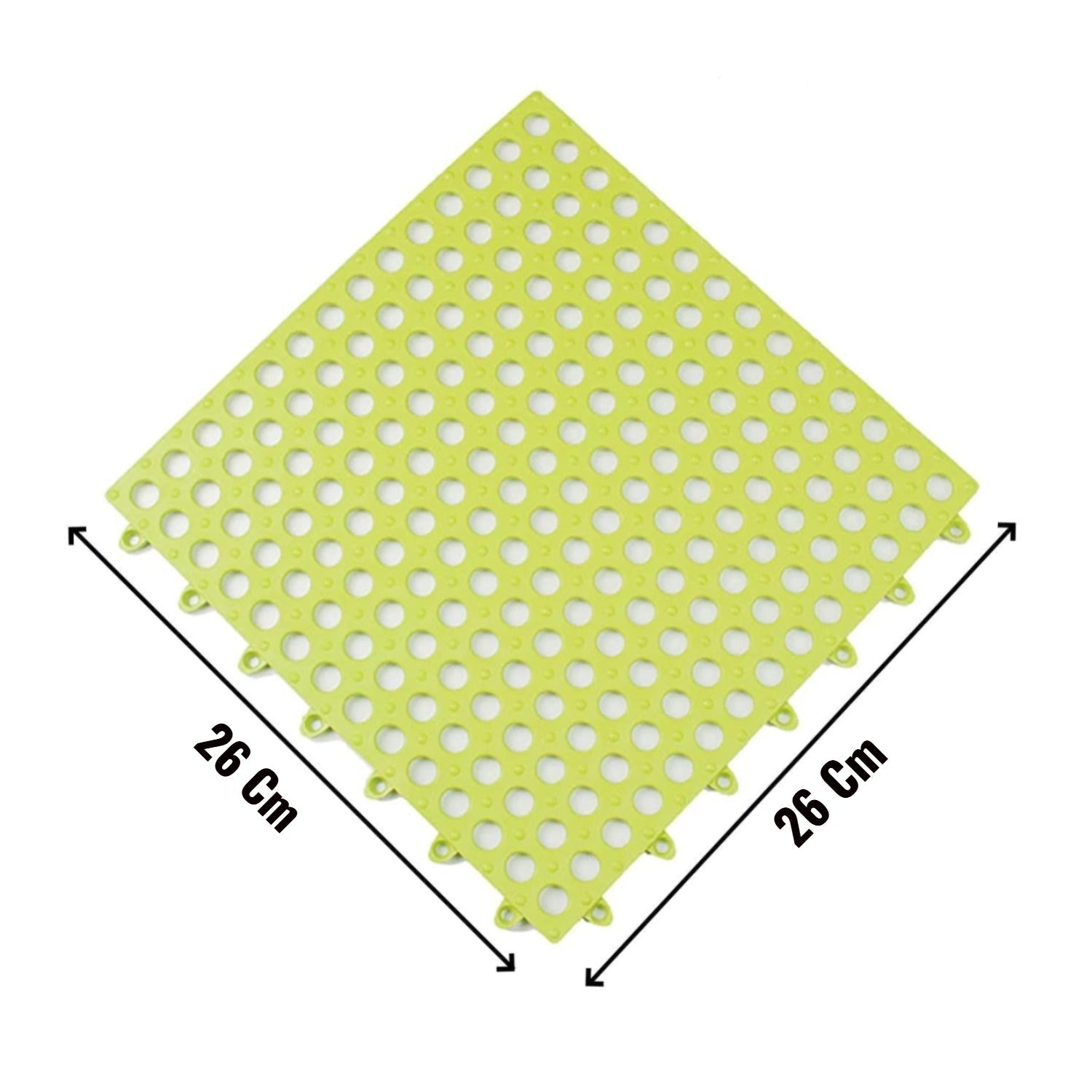 Yellow bath anti slip mat with drainage holes, 26 cm x 26 cm for safe bathroom use
