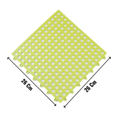 Yellow bath anti slip mat with drainage holes, 26 cm x 26 cm for safe bathroom use