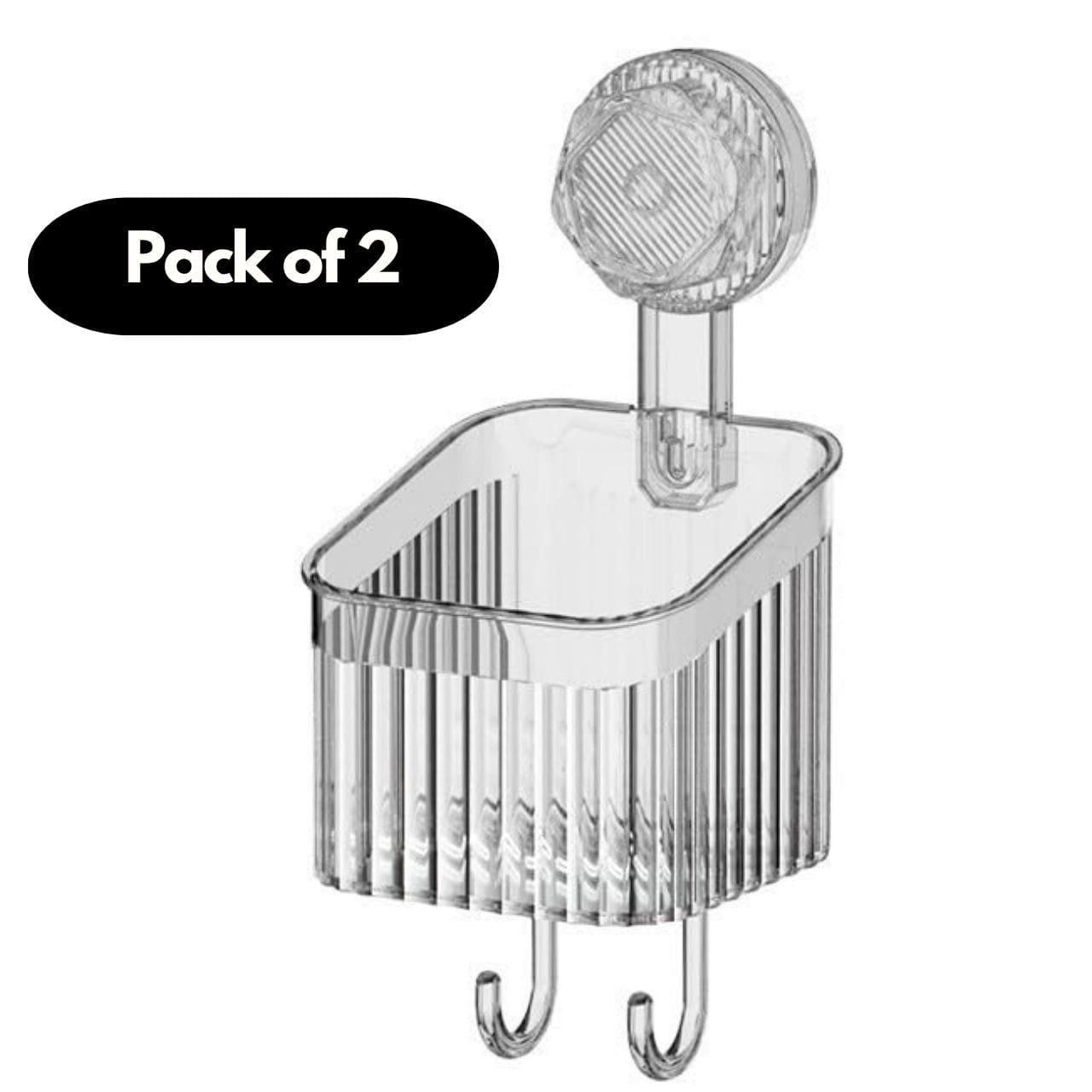 THE GIR FARMER pack of 2 clear bathroom suction cup storage containers with hooks for organizing