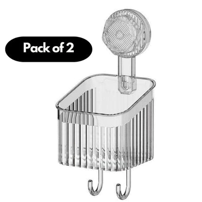 THE GIR FARMER pack of 2 clear bathroom suction cup storage containers with hooks for organizing