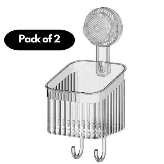 THE GIR FARMER pack of 2 clear bathroom suction cup storage containers with hooks for organizing