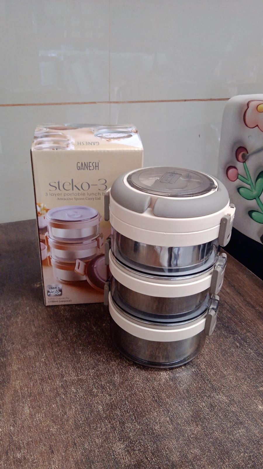 Ganesh Steko-3 Triple Layer Stainless Steel Insulated Lunch Box Set Your Brand