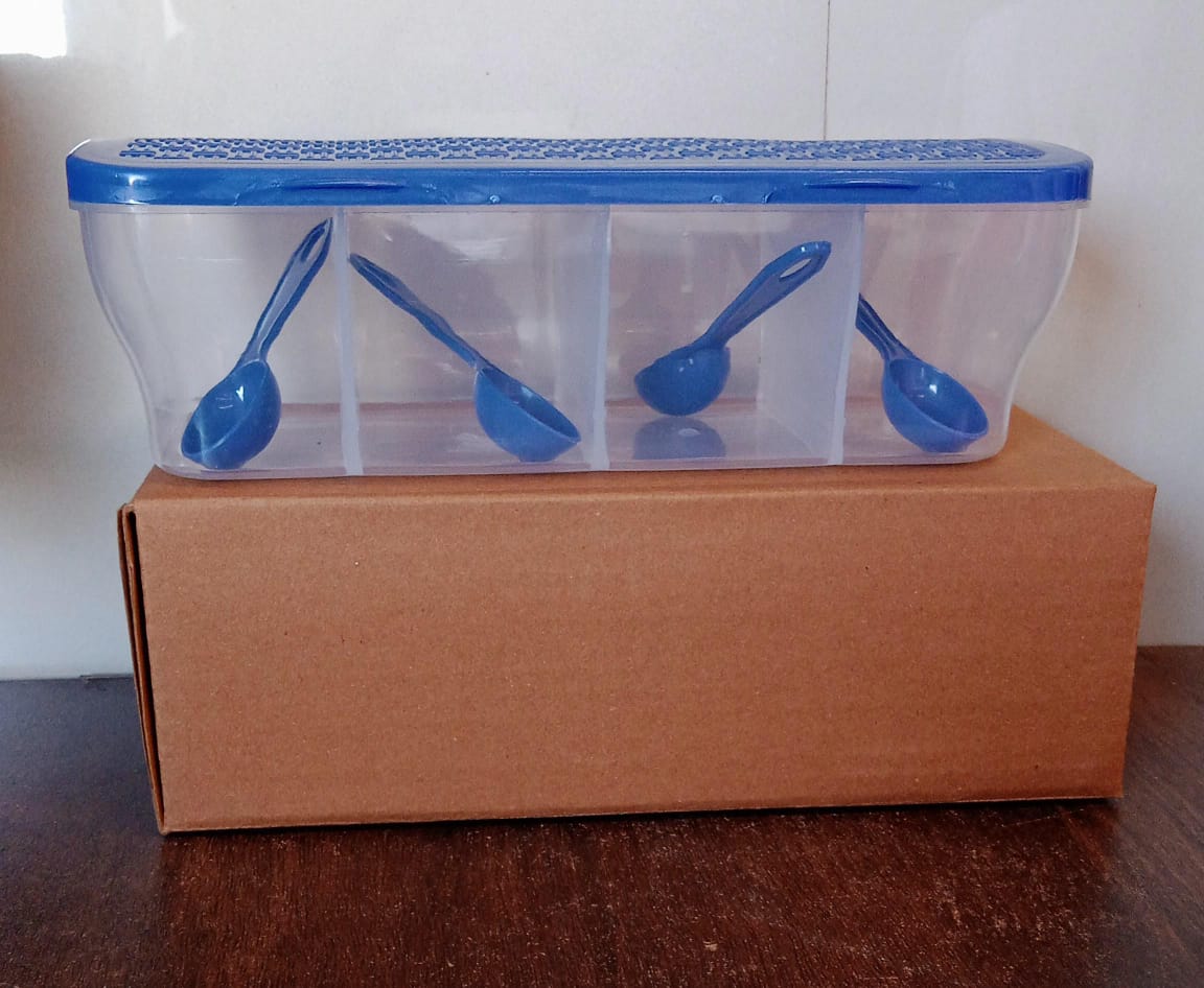 Kitchen Multipurpose Air-tight 4 Sections Storage Containers / Masala Box (1 Set) Your Brand