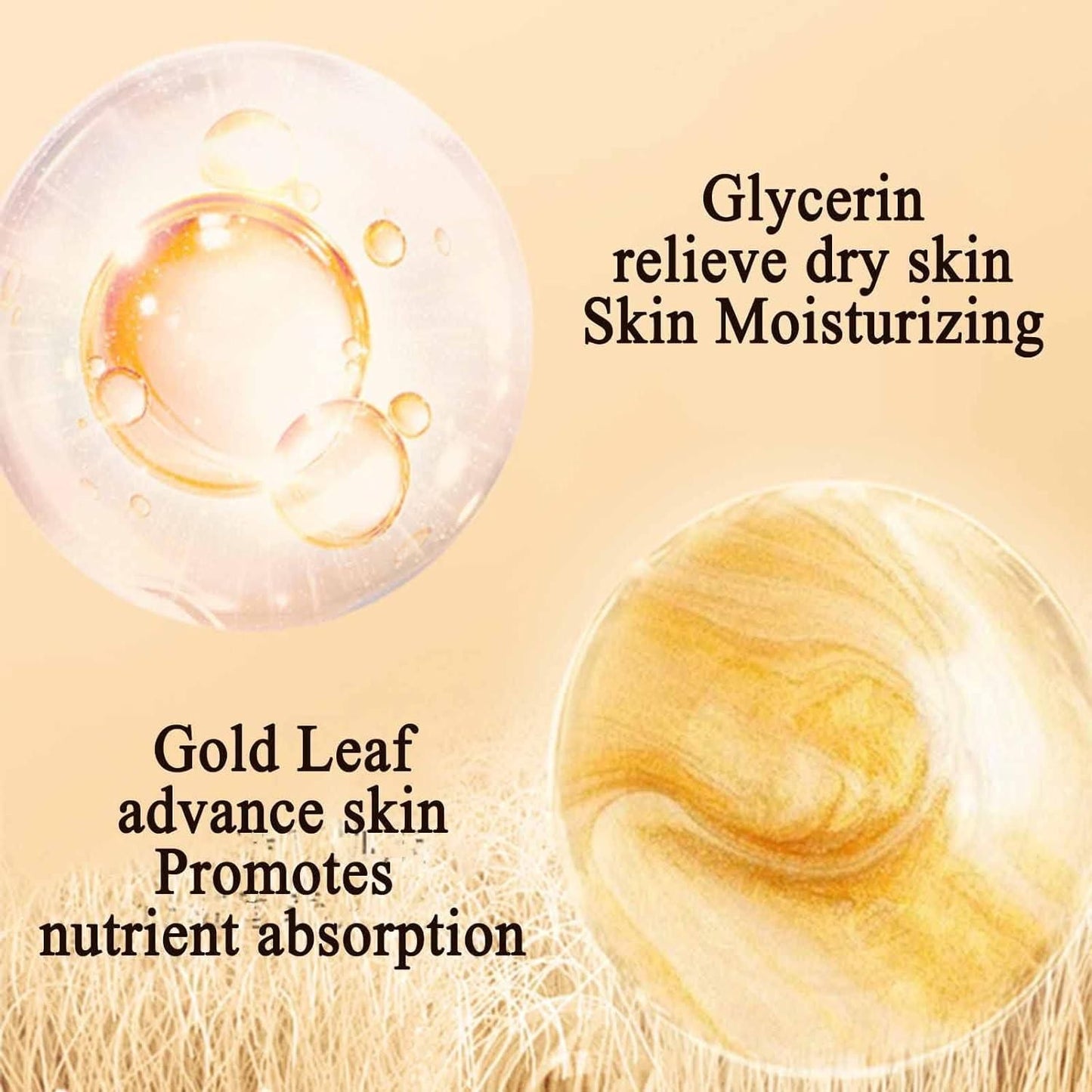 Close-up of gold face mask for glowing skin highlighting Glycerin and Gold Leaf ingredients