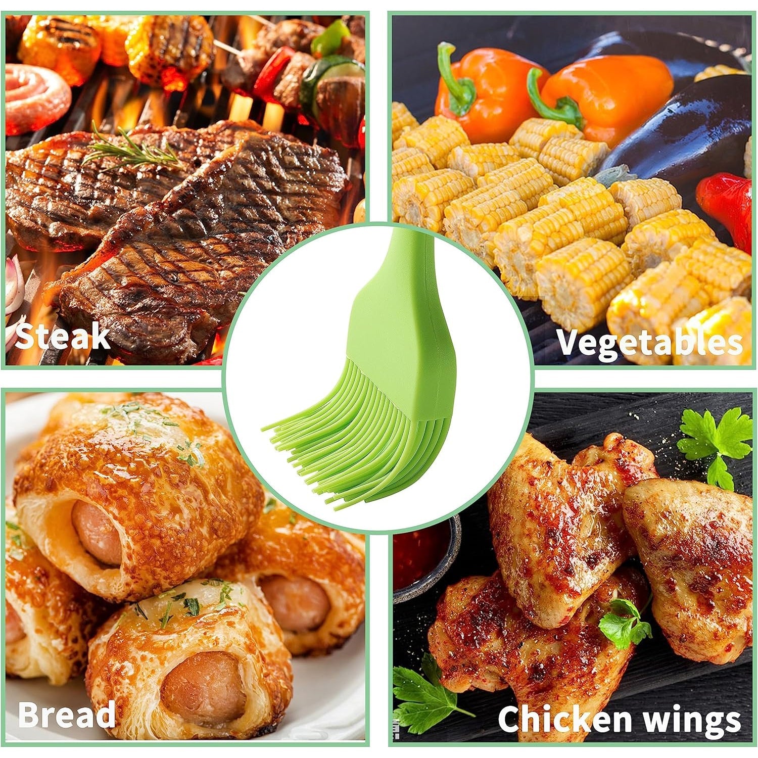 Oil brush in green used for basting steak vegetables bread and chicken wings best baking basting brush