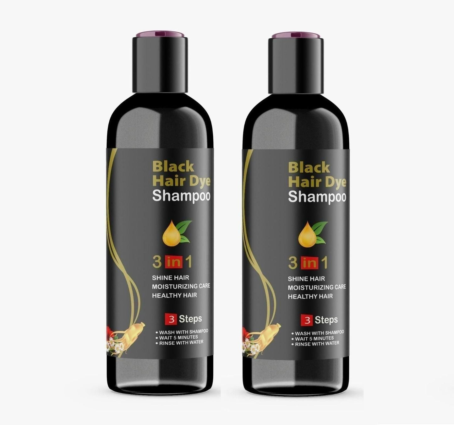 Black Hair Dye Shampoo 3 in 1 for men and women providing shine and moisturizing for healthy hair