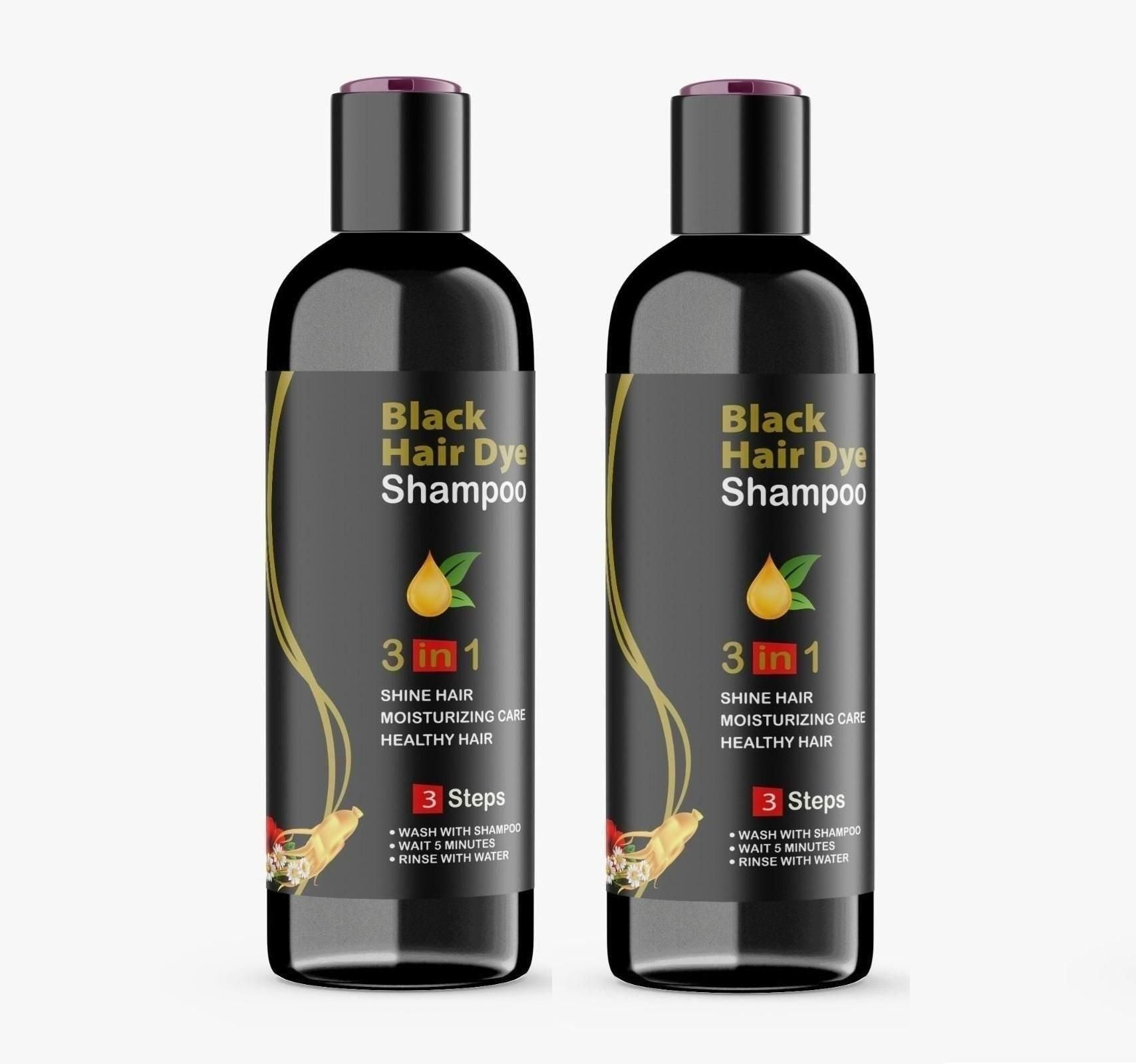 Black Hair Dye Shampoo 3 in 1 for men and women providing shine and moisturizing for healthy hair