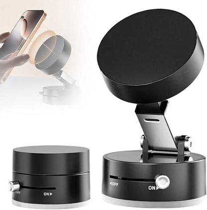 Black magnetic car dashboard phone holder with adjustable mount and on off switch