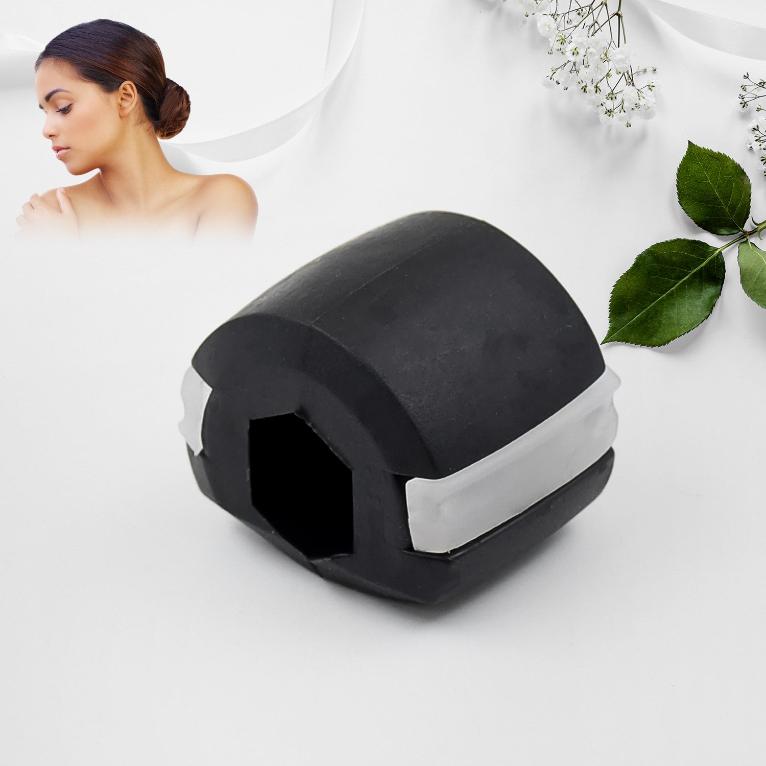 Black mouth exerciser for jawline designed to enhance facial contours and improve jaw strength