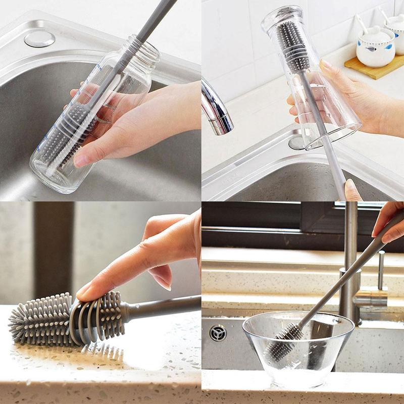 Versatile bottle cleaning brush for easy cleaning of various types of bottles and containers