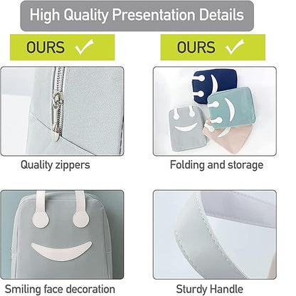 Large insulated lunch bag by THE GIR FARMER featuring quality zippers, folding storage, smiling face decoration, and sturdy handle
