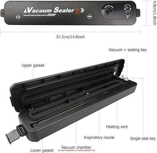 THE GIR FARMER multi-functional vacuum sealing machine with detailed parts and dimensions shown