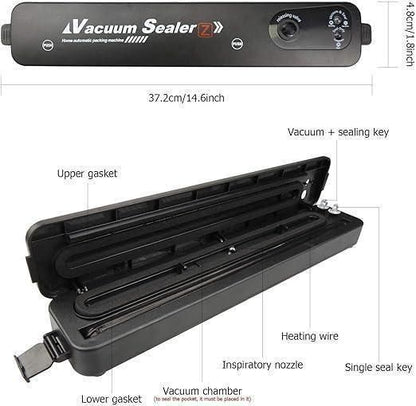 THE GIR FARMER multi-functional vacuum sealing machine with detailed parts and dimensions shown