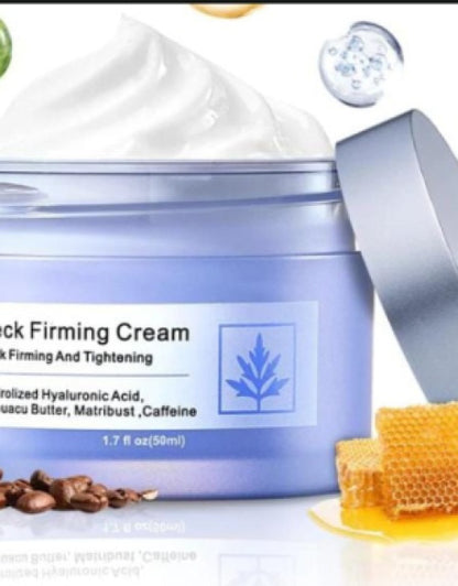 The Gir Farmer natural neck wrinkle cream for women in lavender jar with honeycomb and coffee beans