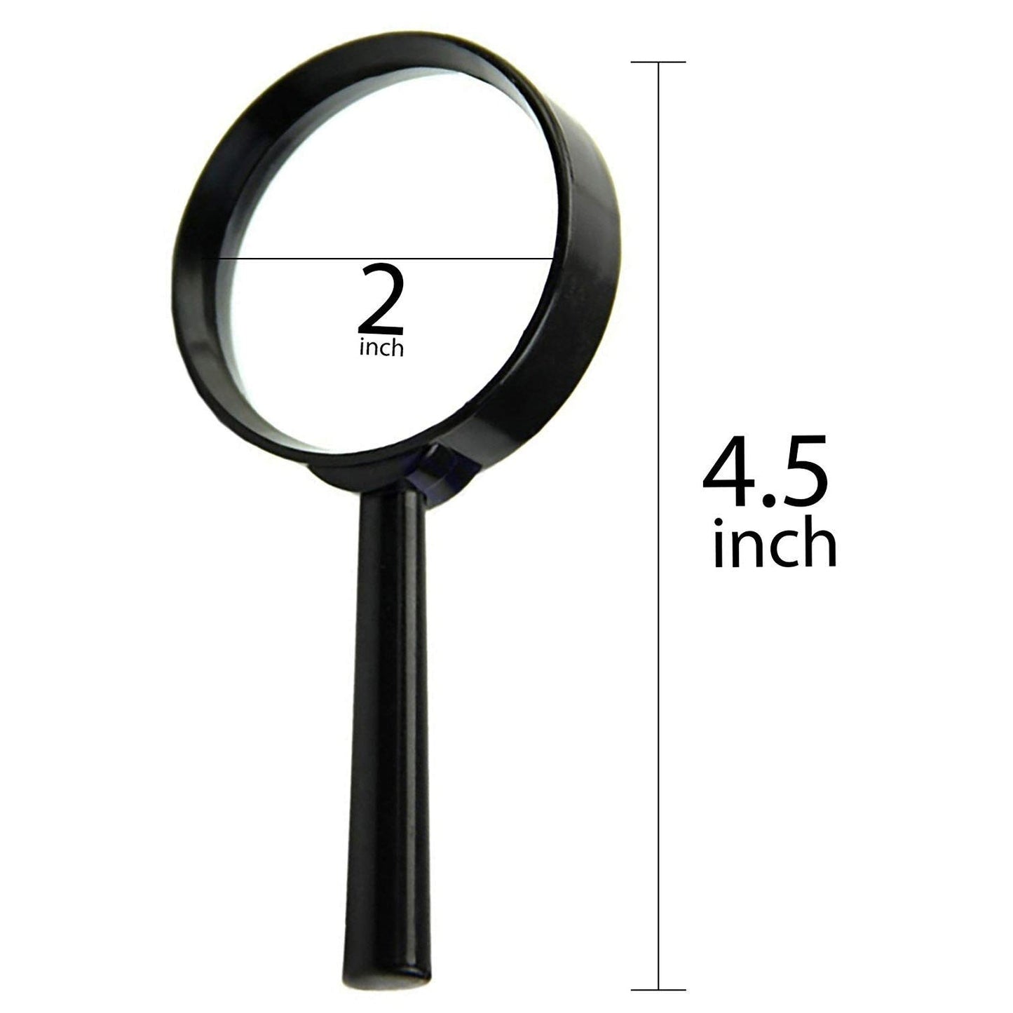Breakage-proof magnifying glass for reading with a 2-inch lens and 4.5-inch handle