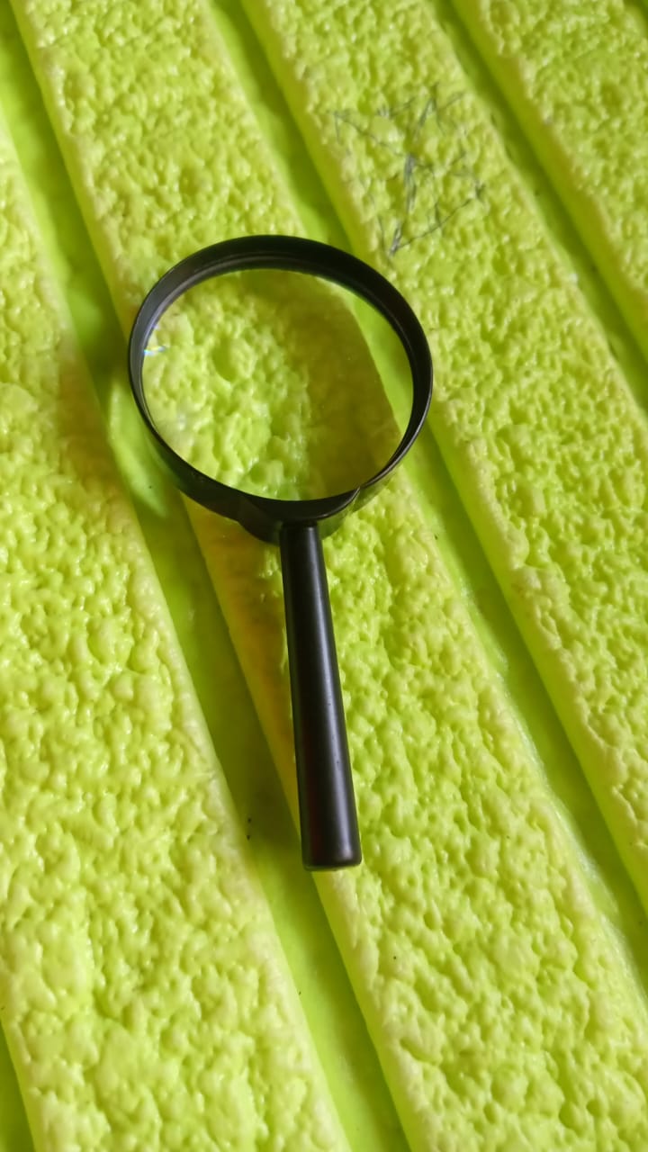 Breakage-proof magnifying glass for reading with a sturdy handle on a bright green background