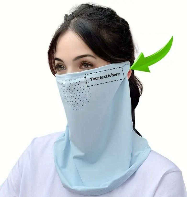 Light blue breathable neck length mouth mask with ear loops for comfortable wear and protection