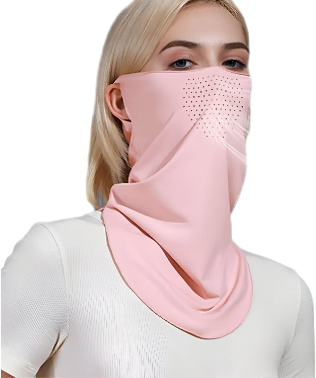 Stylish breathable neck length mouth mask in soft pink fabric designed for comfort and protection