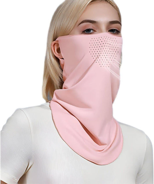 Stylish breathable neck length mouth mask in soft pink fabric designed for comfort and protection